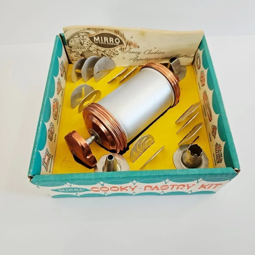 Vintage '70s Mirro Complete Aluminum Cookie-Pastry Press 16 Piece Kit - In Box